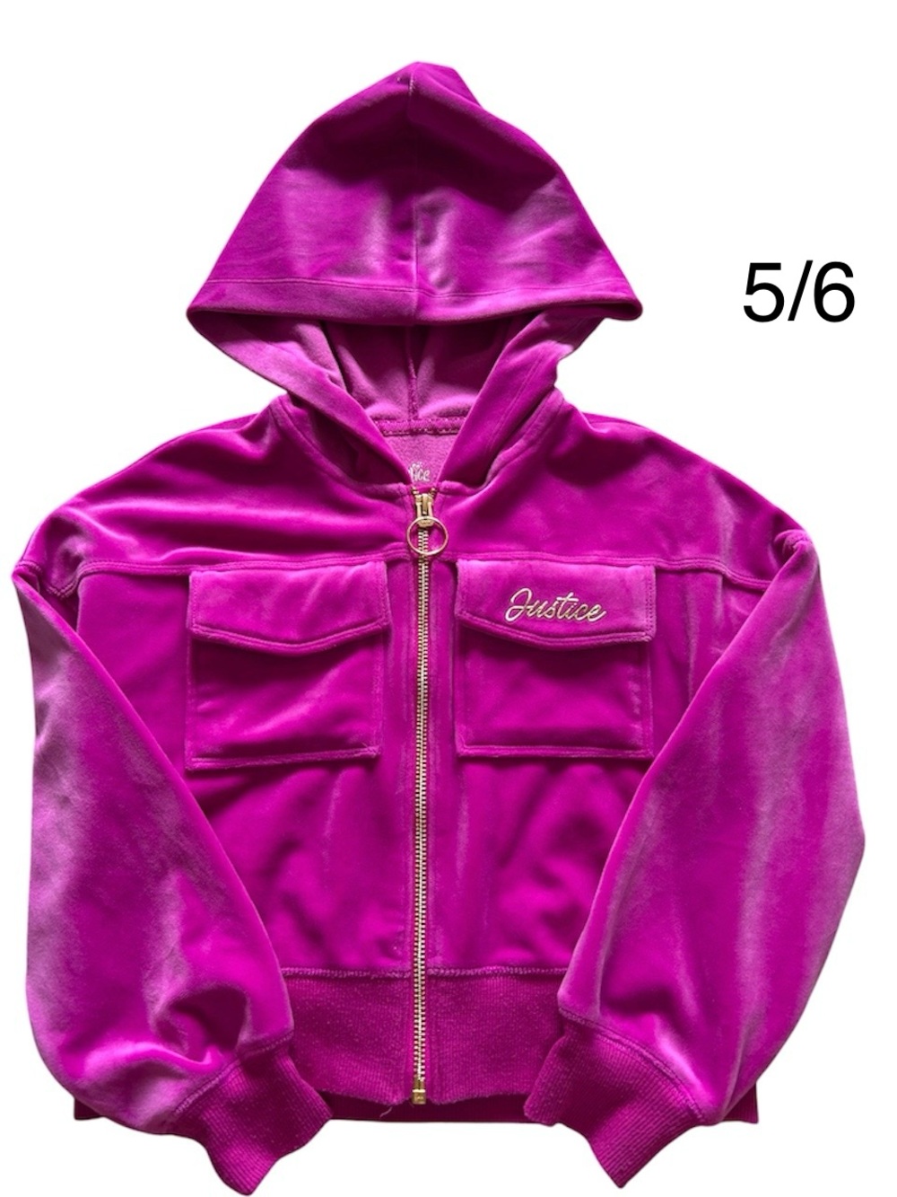 Justice Velour Full Zip Hoodie Jacket Size 5/6 Girls